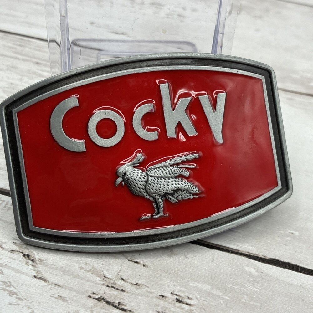 Y2K Men Cocky red belt buckle tv show bone classic hardware vintage retro whimsy